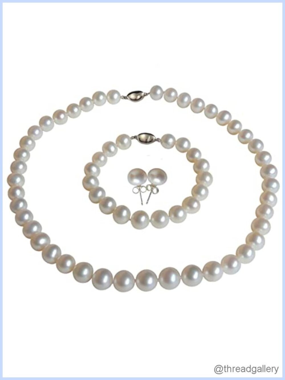 Round Freshwater Pearl Necklace Bracelet Earrings Set Sterling Silver